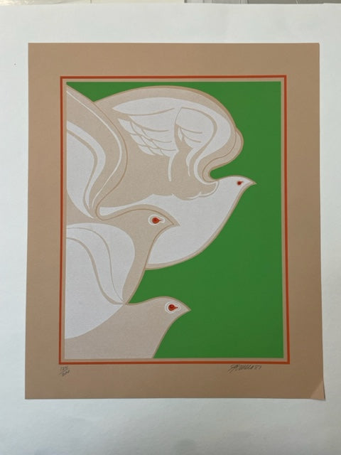 Portafolio Palomas: (3 palomas en fondo verde)